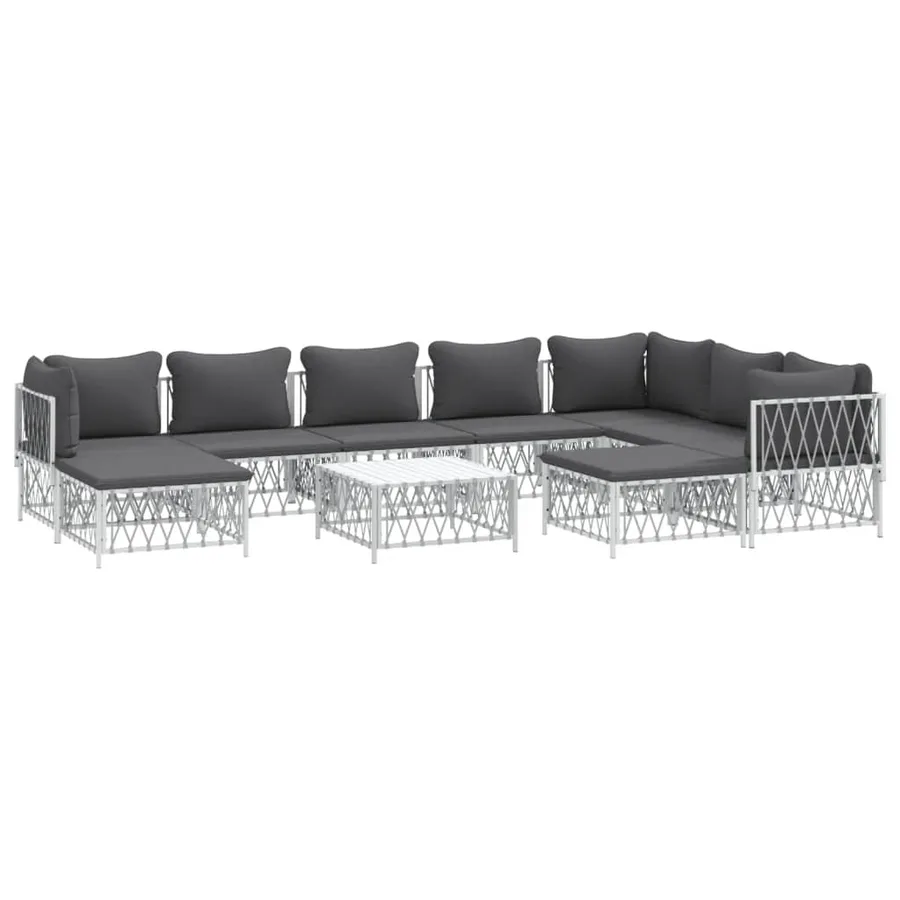 Salon de jardin avec coussins 10 pcs blanc acier - 3
