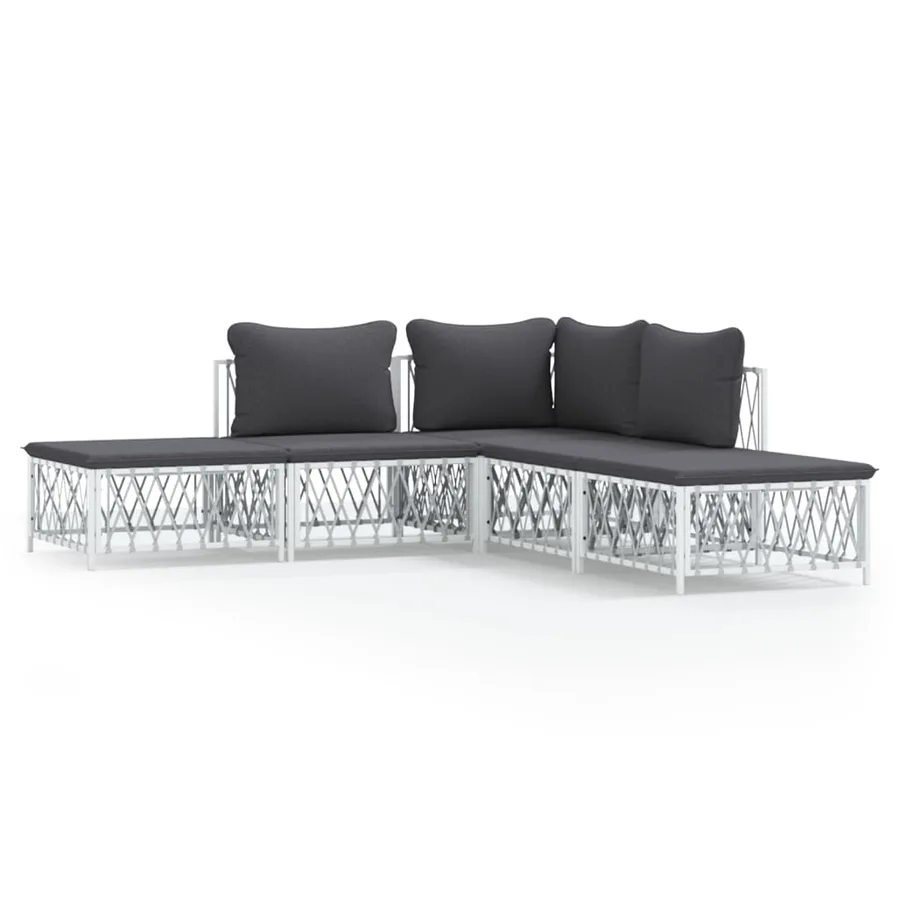 Salon de jardin avec coussins 5 pcs blanc acier - 2