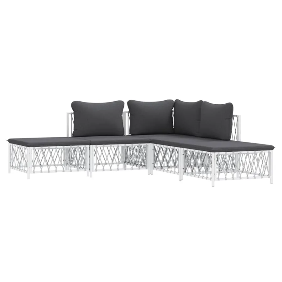 Salon de jardin avec coussins 5 pcs blanc acier - 3