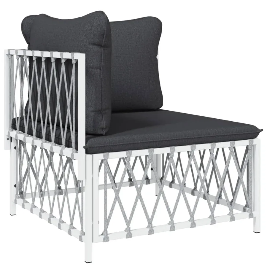 Salon de jardin avec coussins 5 pcs blanc acier - 4