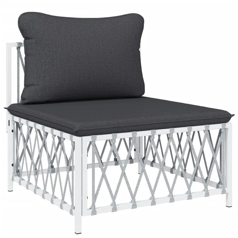 Salon de jardin avec coussins 5 pcs blanc acier - 5