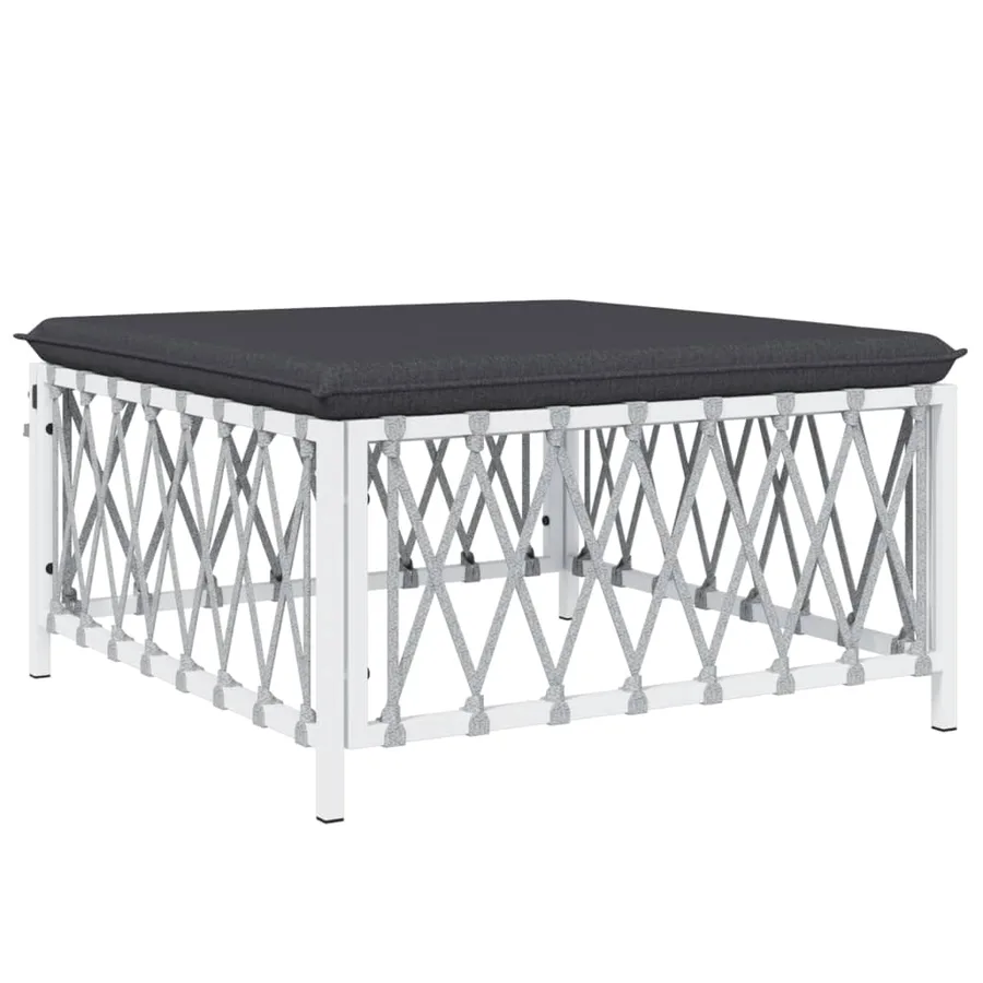Salon de jardin avec coussins 5 pcs blanc acier - 6