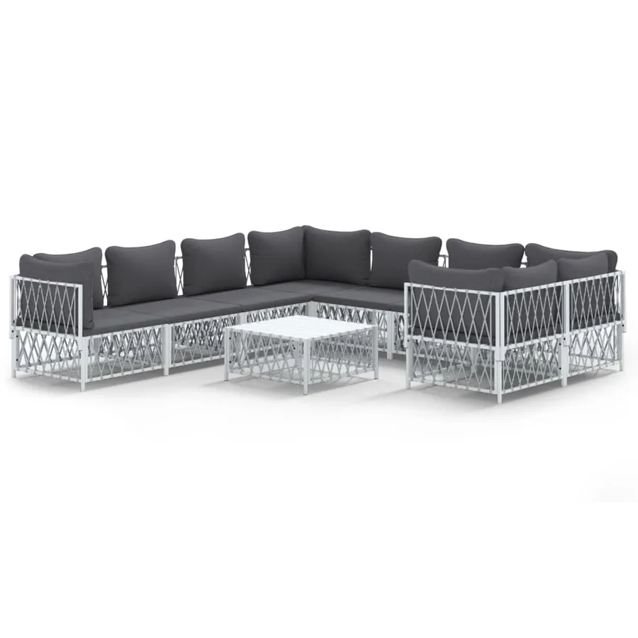 Salon de jardin avec coussins 9 pcs blanc acier - 2
