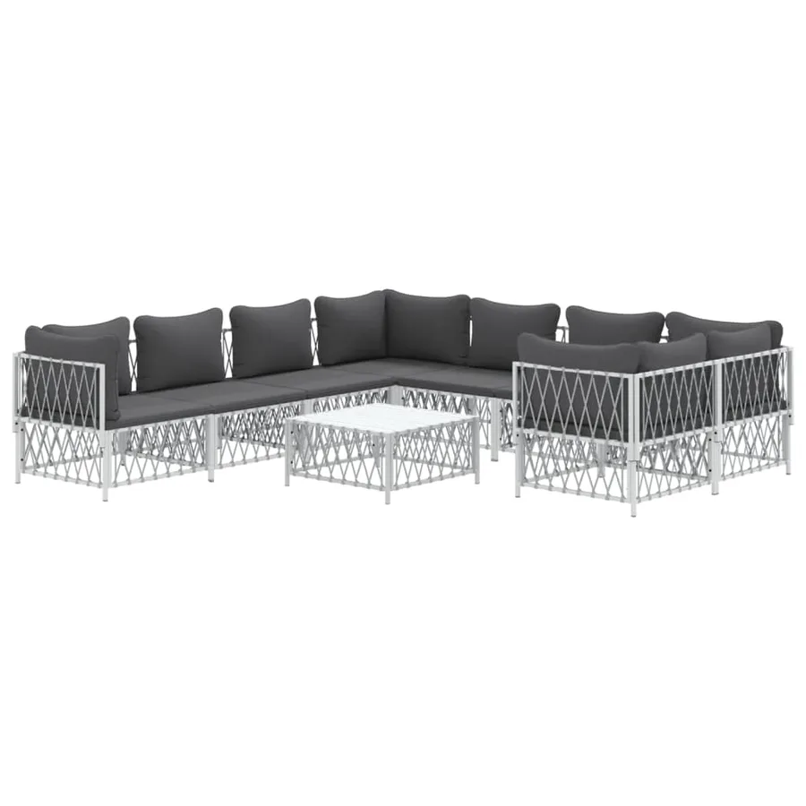 Salon de jardin avec coussins 9 pcs blanc acier - 3