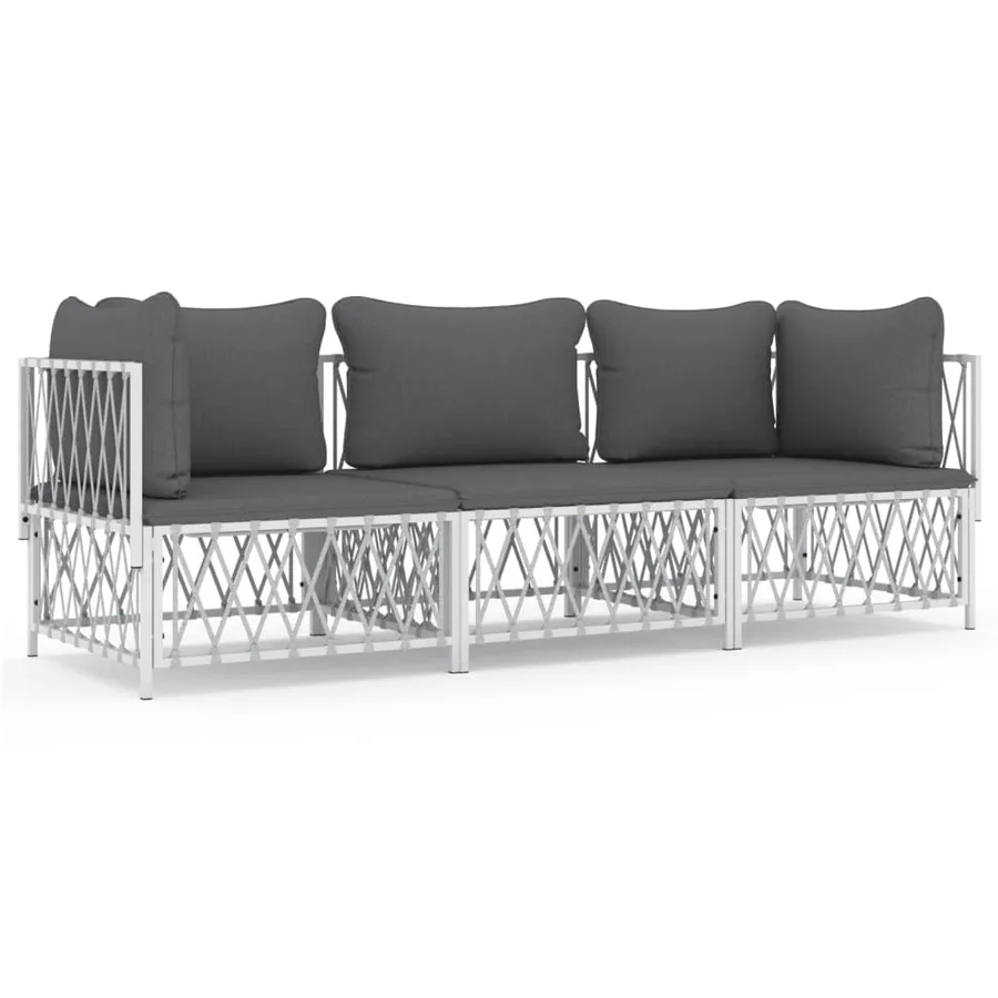 Salon de jardin avec coussins 3 pcs blanc acier - 2