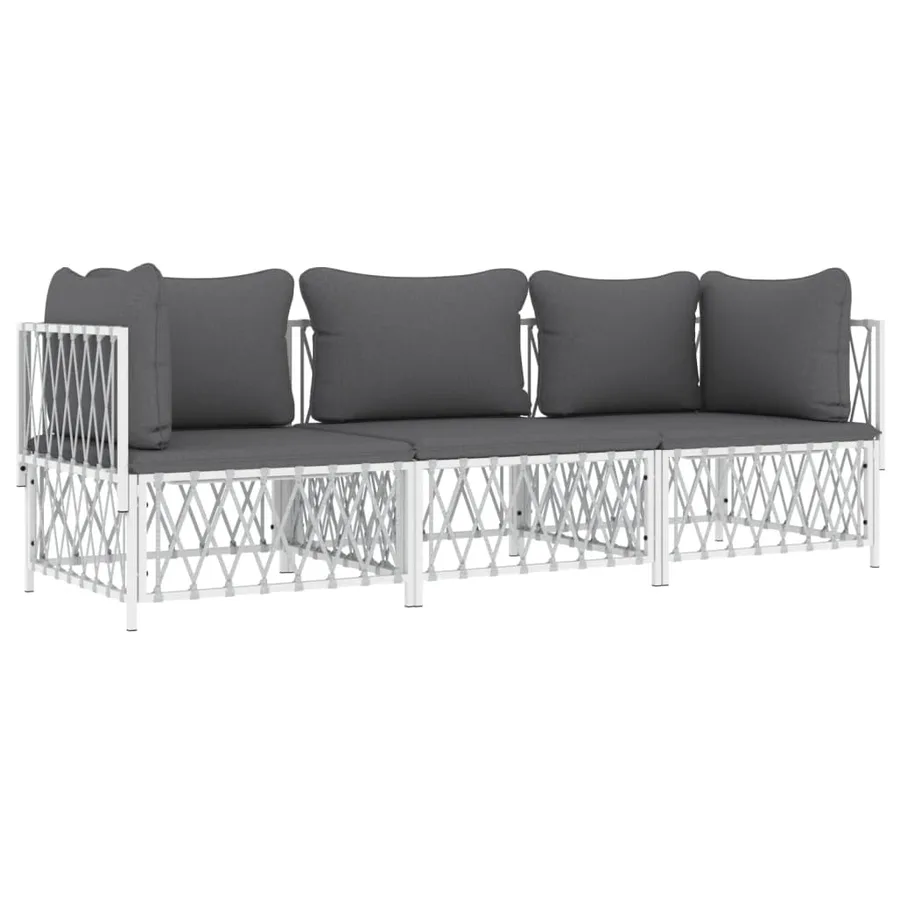 Salon de jardin avec coussins 3 pcs blanc acier - 3