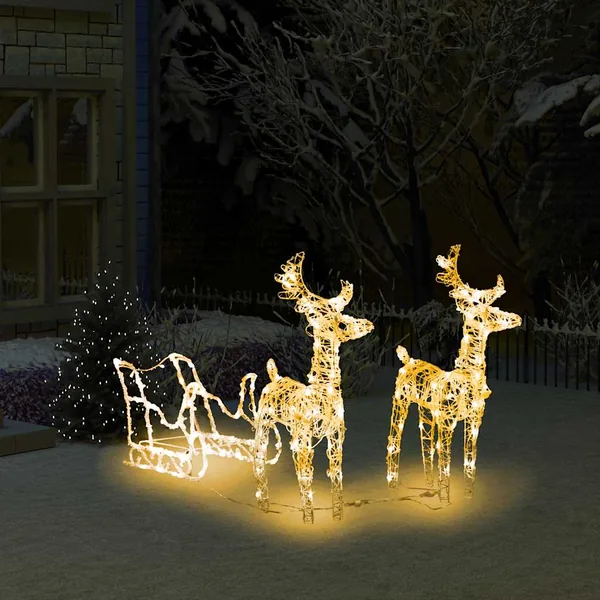 Décoration de Noël Rennes et traîneau 160 LED 130 cm Acrylique