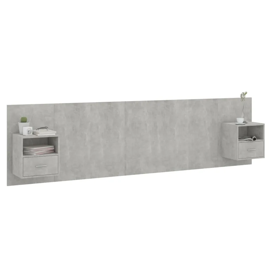 Tête de lit avec armoires Gris béton Bois d'ingénierie - 3