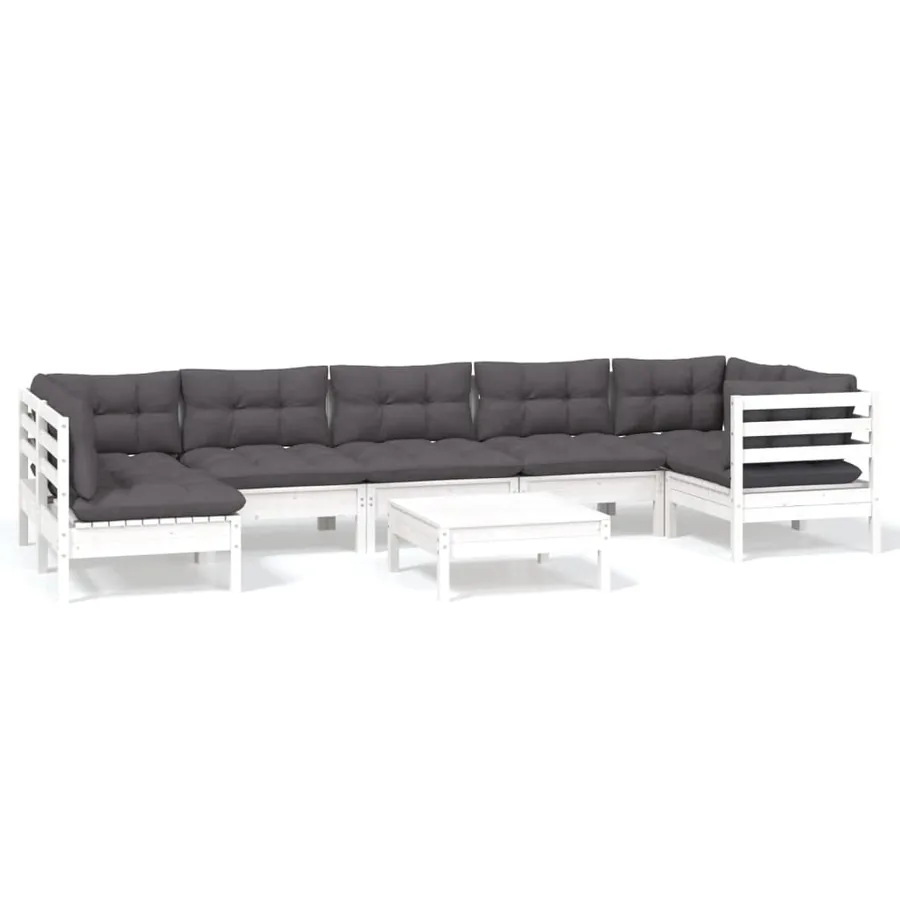 Salon de jardin 8 pcs avec coussins blanc bois de pin - 2