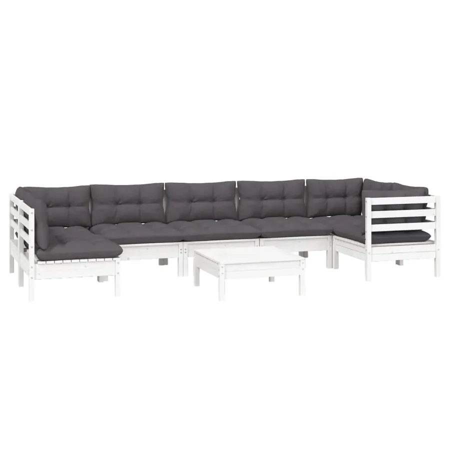 Salon de jardin 8 pcs avec coussins blanc bois de pin - 3