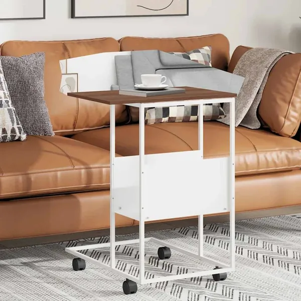 Table d'appoint avec roues blanc 55x36x63,5cm bois d'ingénierie
