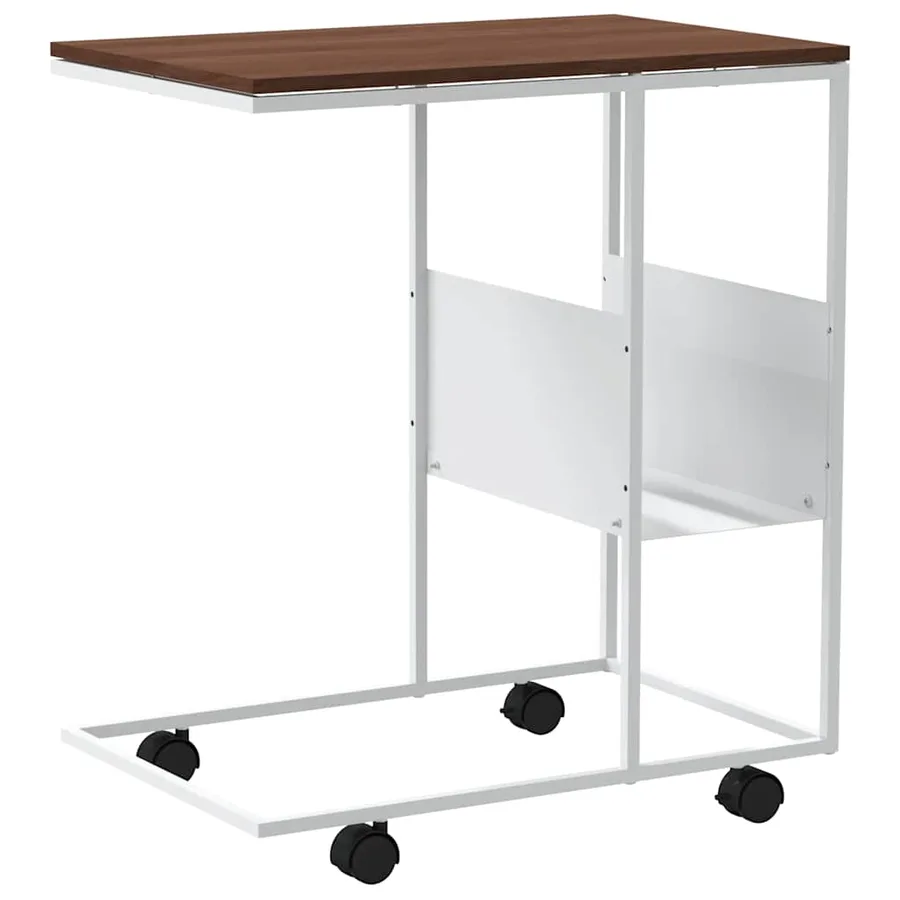 Table d'appoint avec roues blanc 55x36x63,5cm bois d'ingénierie - 6
