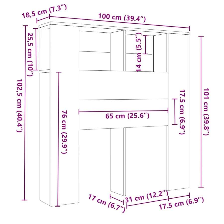 Armoire de tête de lit Chêne sonoma 100x18,5x102,5 cm - 6