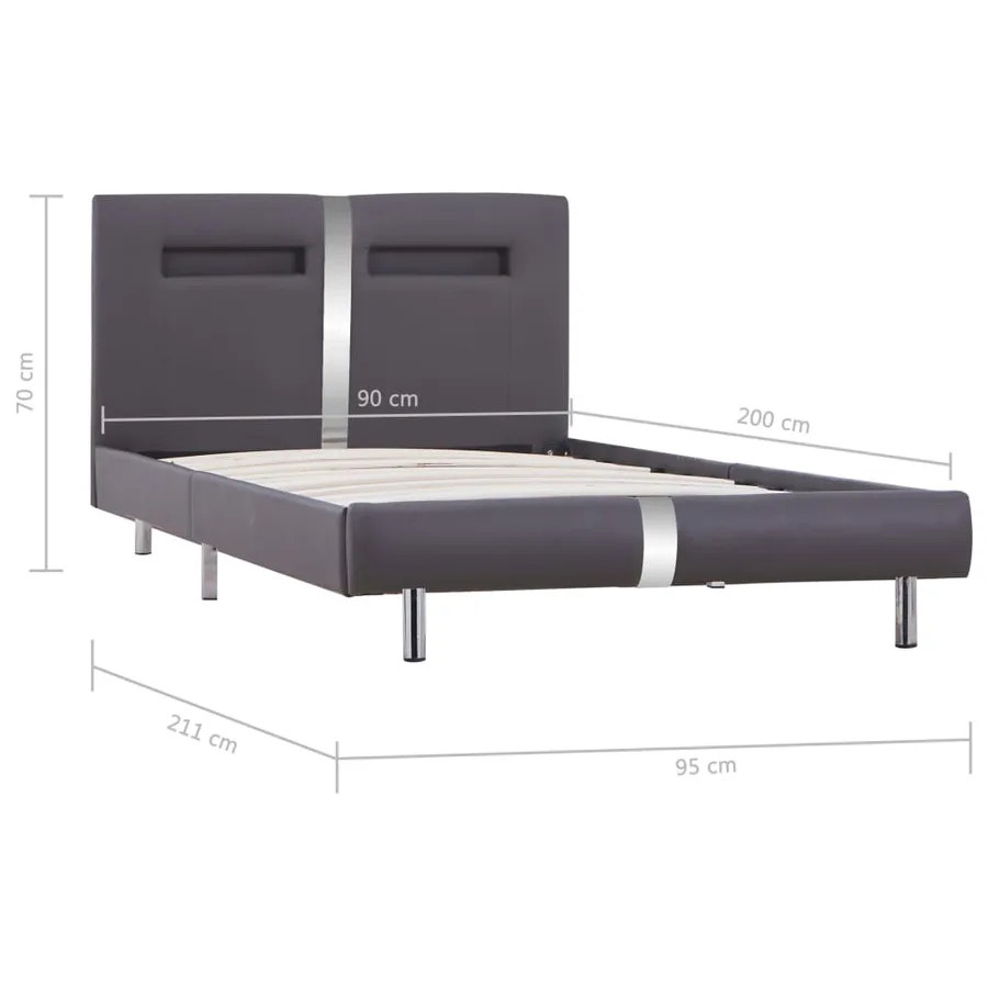 Cadre de lit avec LED sans matelas gris similicuir 90x200 cm - 9