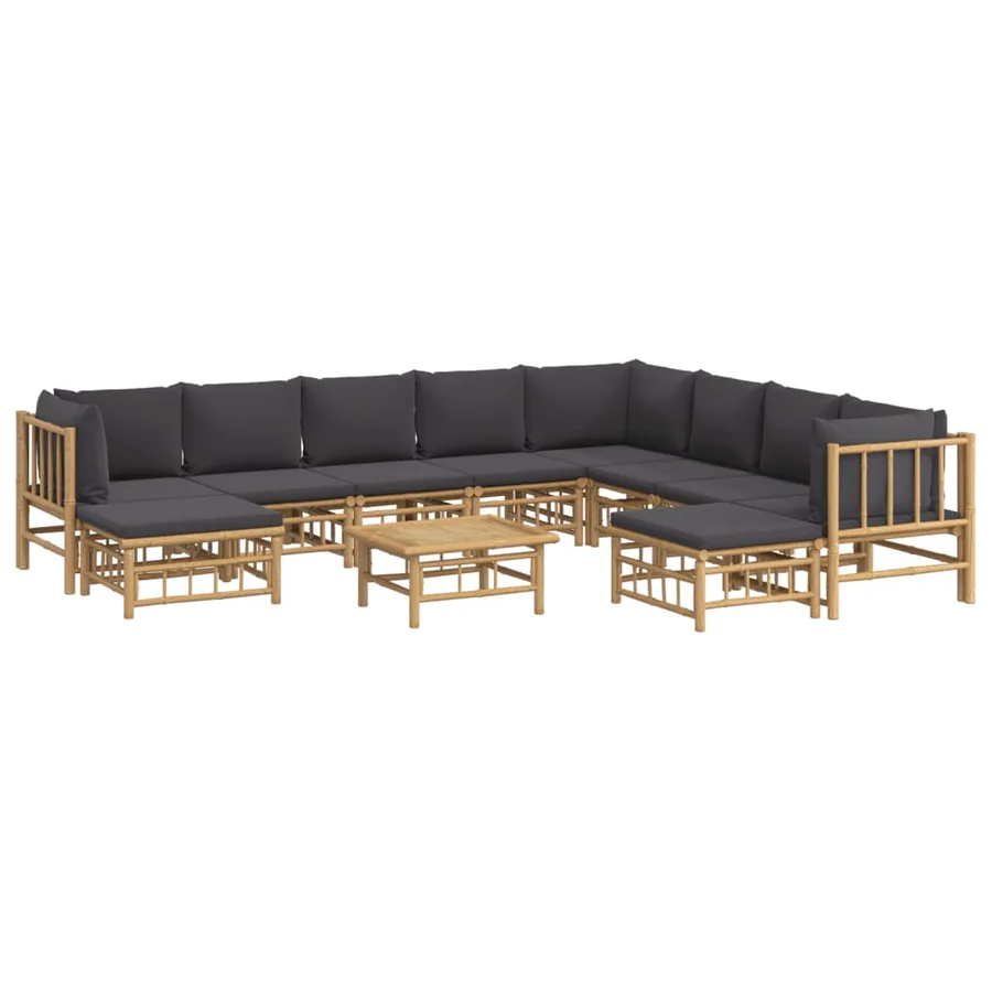 Salon de jardin 11 pcs avec coussins gris foncé bambou - 3