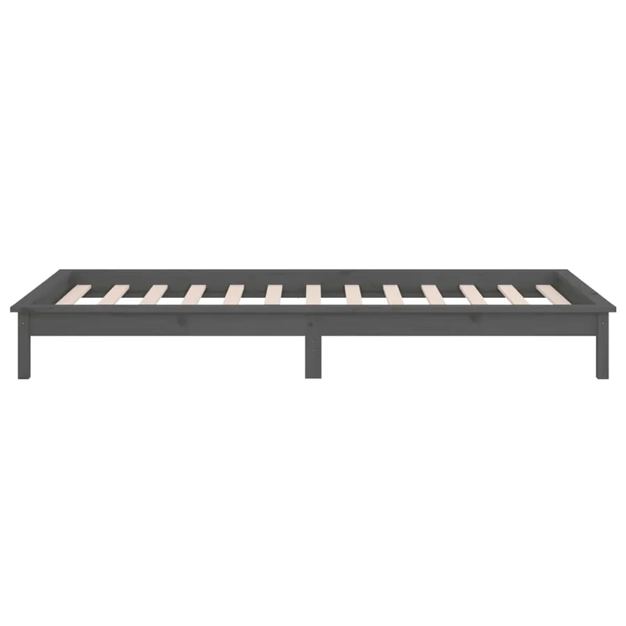Cadre de lit à LED sans matelas gris 90x190 cm bois massif - 8