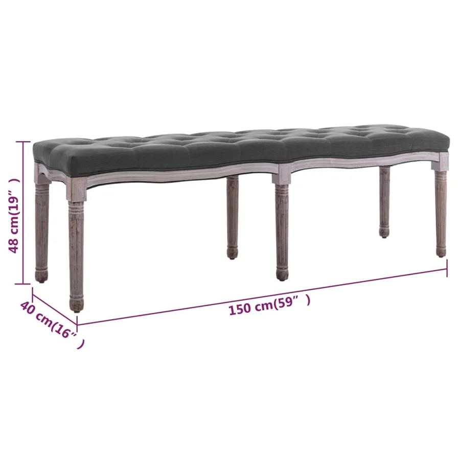 Banc Lin Bois solide 150x40x48 cm Gris foncé - 6