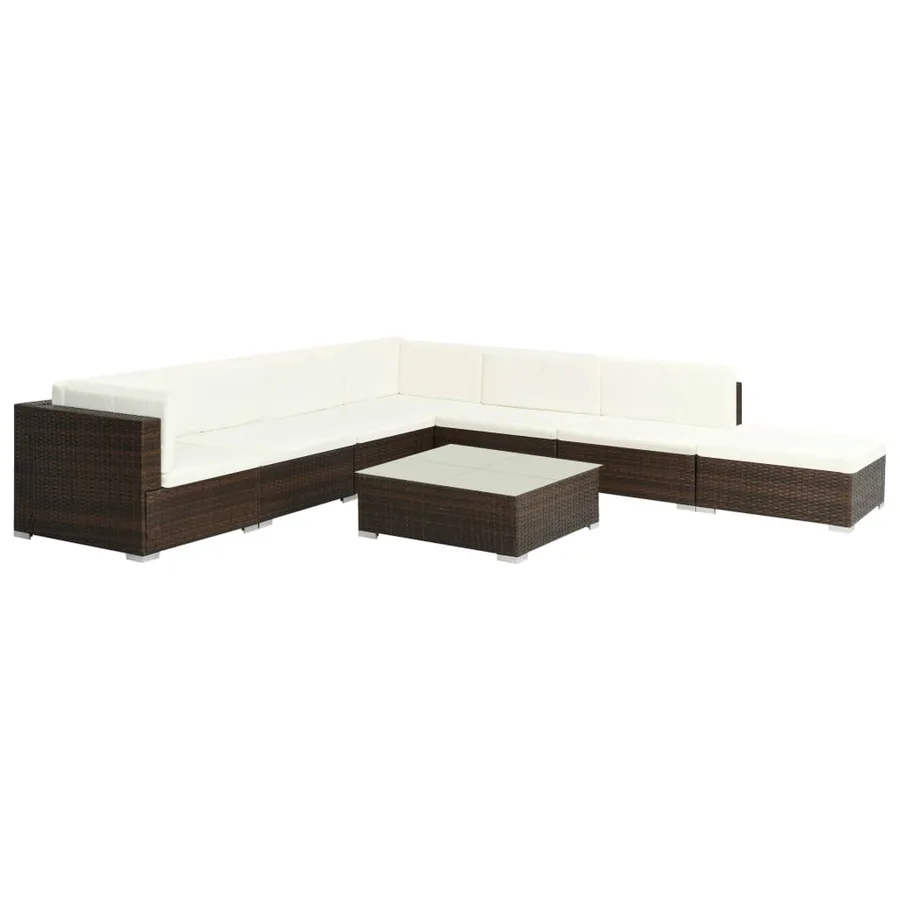 Salon de jardin 8 pcs avec coussins résine tressée marron - 2