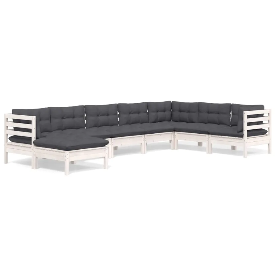 Salon de jardin 8 pcs avec coussins blanc bois de pin massif - 2