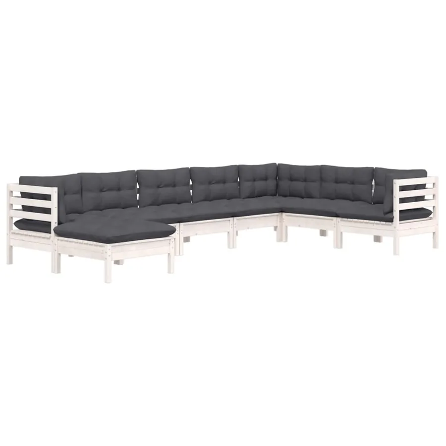 Salon de jardin 8 pcs avec coussins blanc bois de pin massif - 3