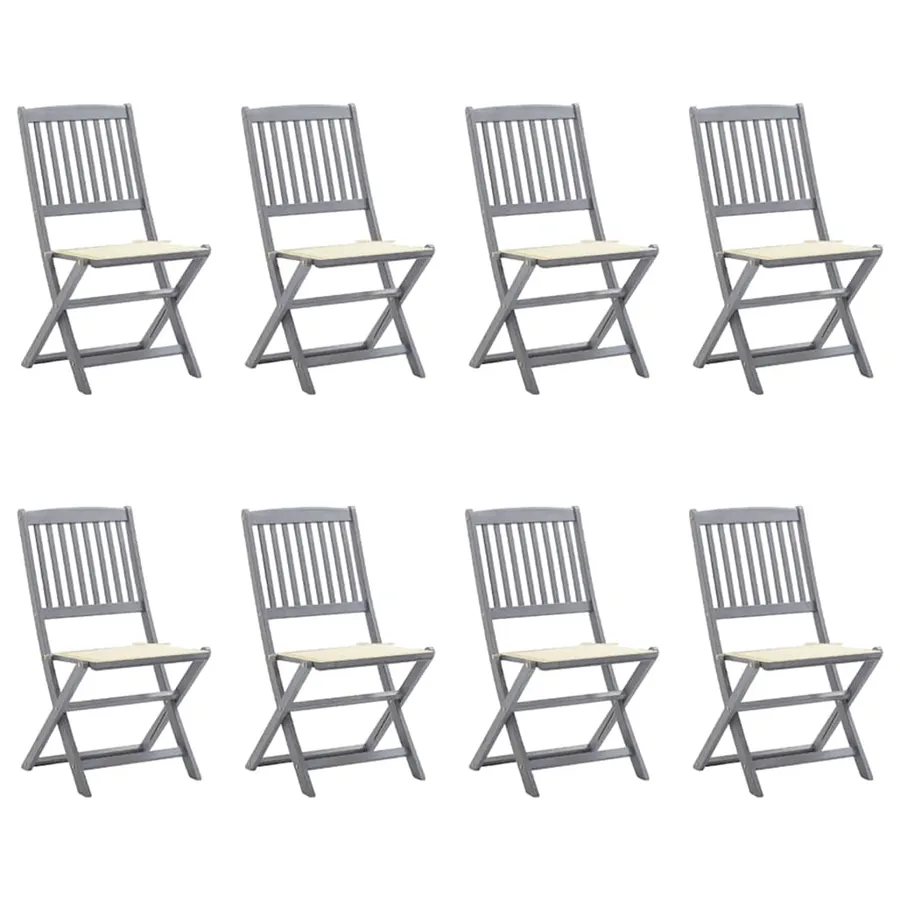 Chaises pliables d'extérieur lot de 8 et coussins Bois d'acacia