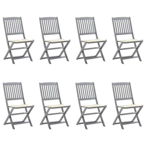 Chaises pliables d'extérieur lot de 8 et coussins Bois d'acacia