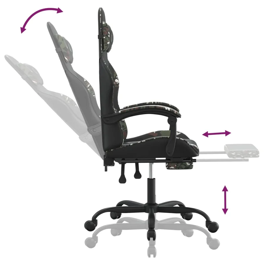 Chaise de jeu pivotante repose-pied Noir camouflage Similicuir - 11