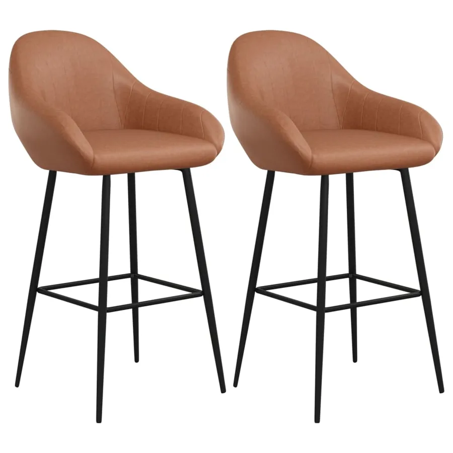 Tabourets de bar lot de 2 marron clair similicuir - 2