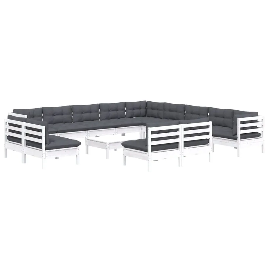 Salon de jardin 14 pcs avec coussins blanc bois de pin solide - 3