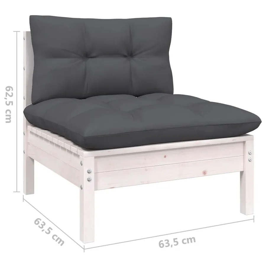 Salon de jardin 14 pcs avec coussins blanc bois de pin solide - 7