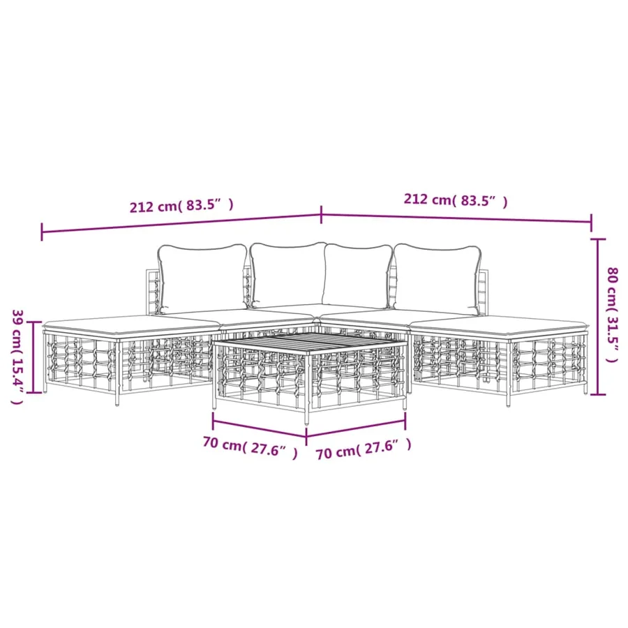 Salon de jardin 6 pcs avec coussins anthracite résine tressée - 10