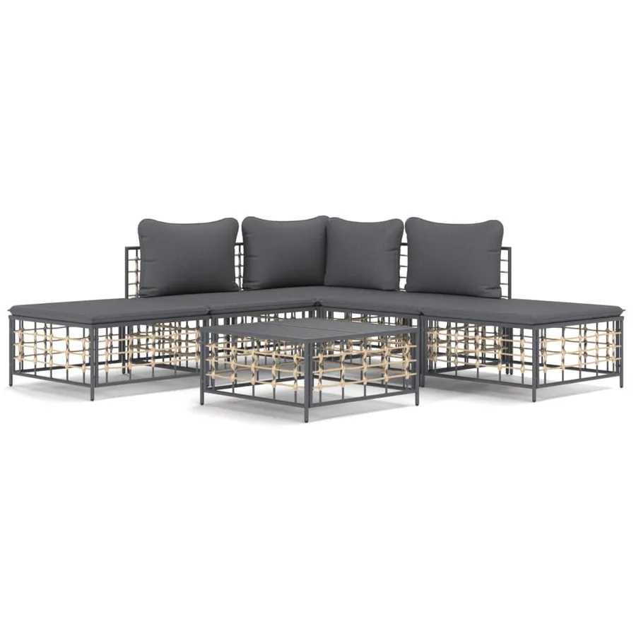 Salon de jardin 6 pcs avec coussins anthracite résine tressée - 2
