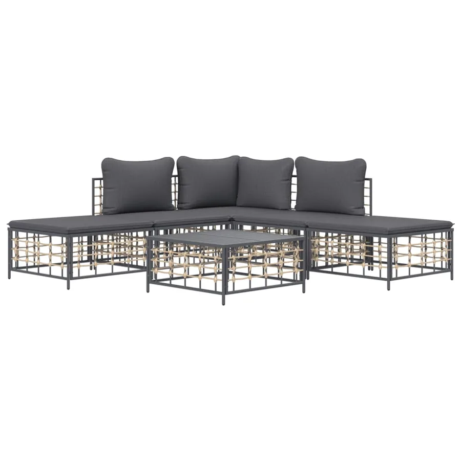 Salon de jardin 6 pcs avec coussins anthracite résine tressée - 3