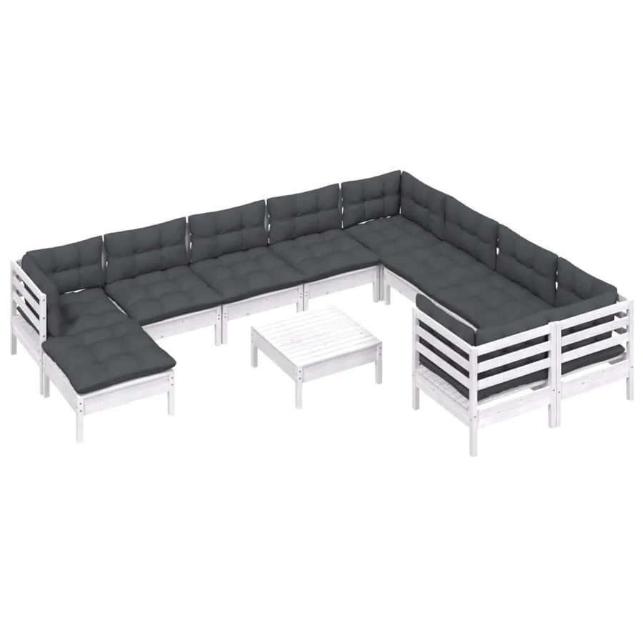 Salon de jardin 11 pcs avec coussins blanc bois de pin - 3