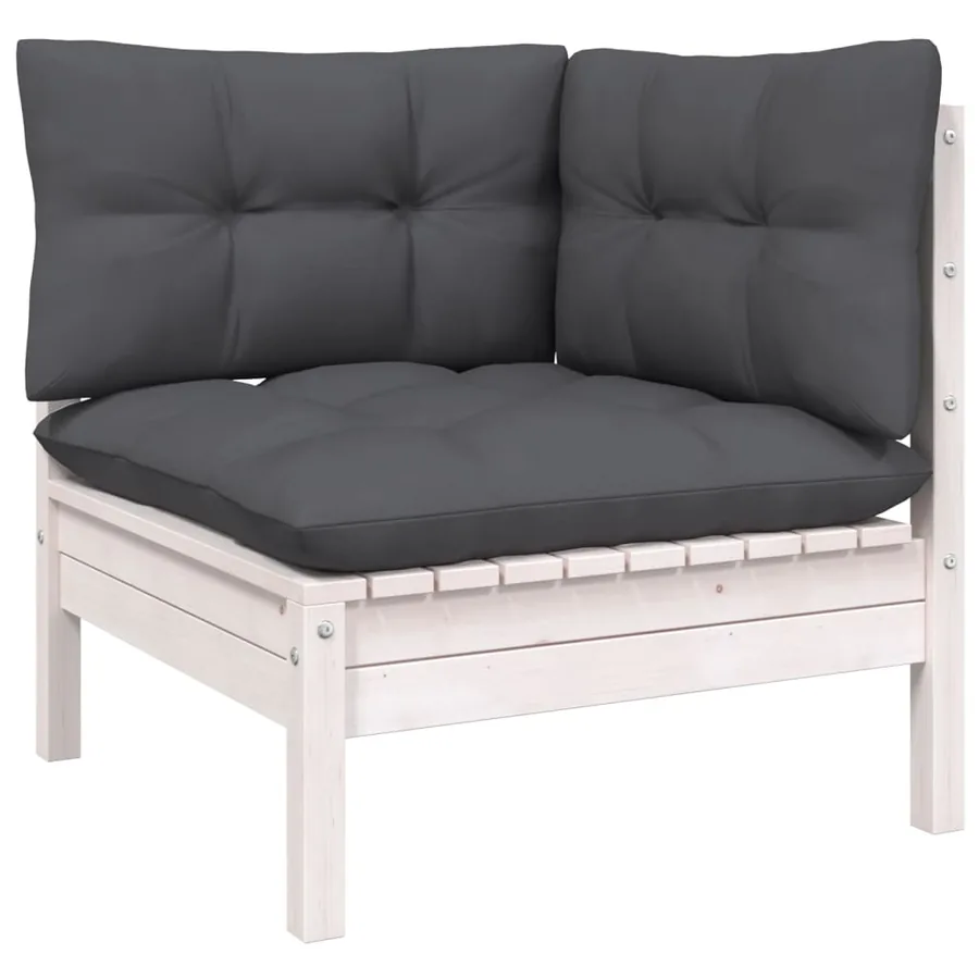 Salon de jardin 11 pcs avec coussins blanc bois de pin - 4