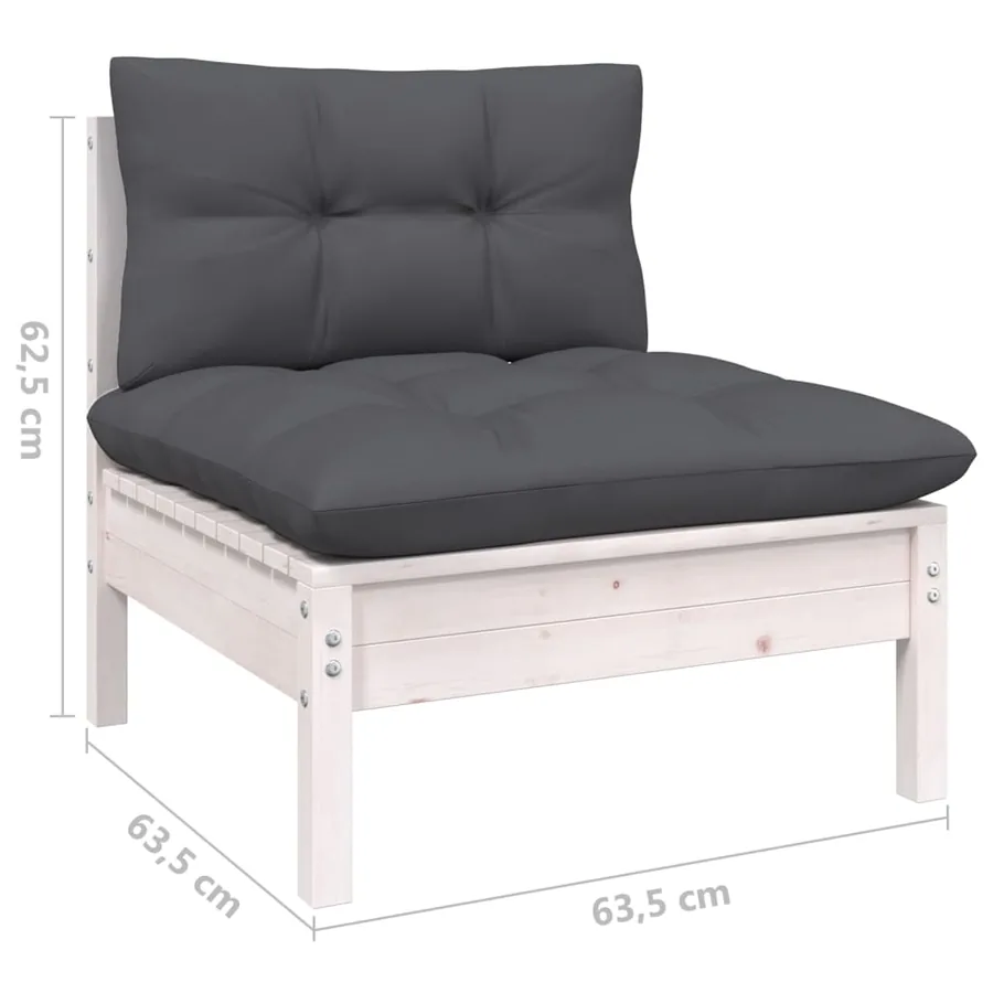 Salon de jardin 11 pcs avec coussins blanc bois de pin - 8