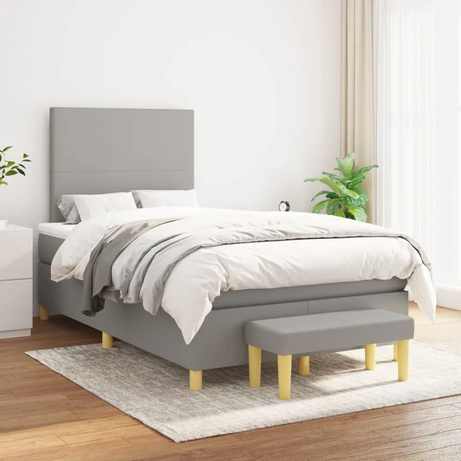 Sommier à lattes de lit avec matelas Gris clair 120x200cm Tissu