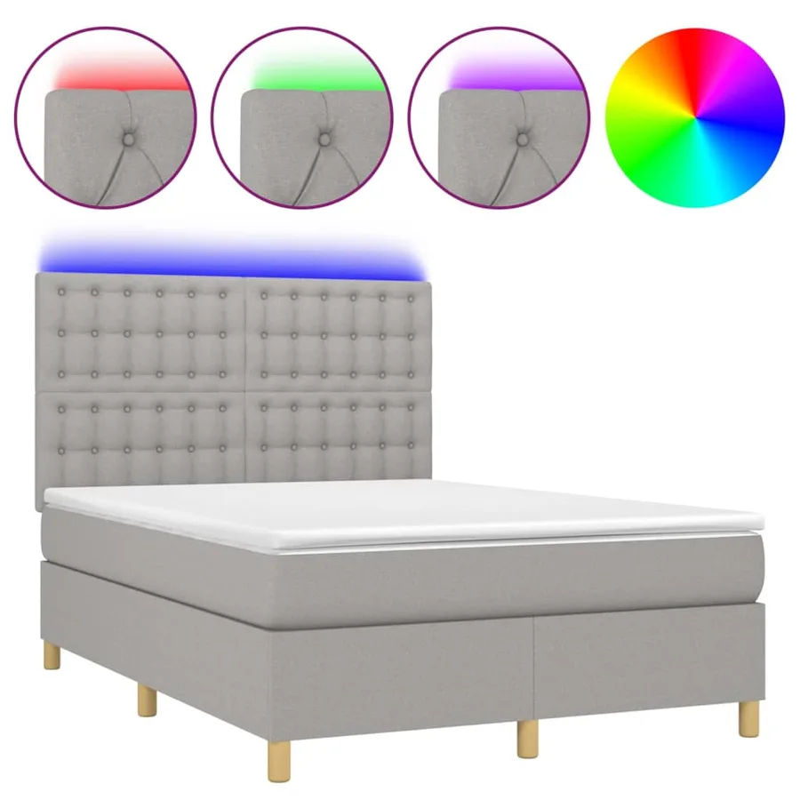 Sommier à lattes de lit et matelas et LED Gris clair 140x200 cm - 2