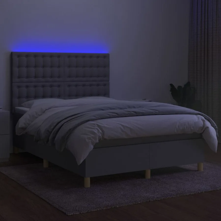 Sommier à lattes de lit et matelas et LED Gris clair 140x200 cm - 4