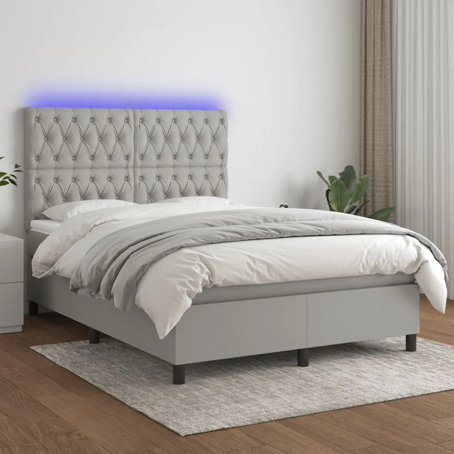 Sommier à lattes de lit et matelas et LED Gris clair 140x190 cm