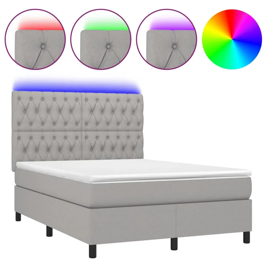 Sommier à lattes de lit et matelas et LED Gris clair 140x190 cm - 2