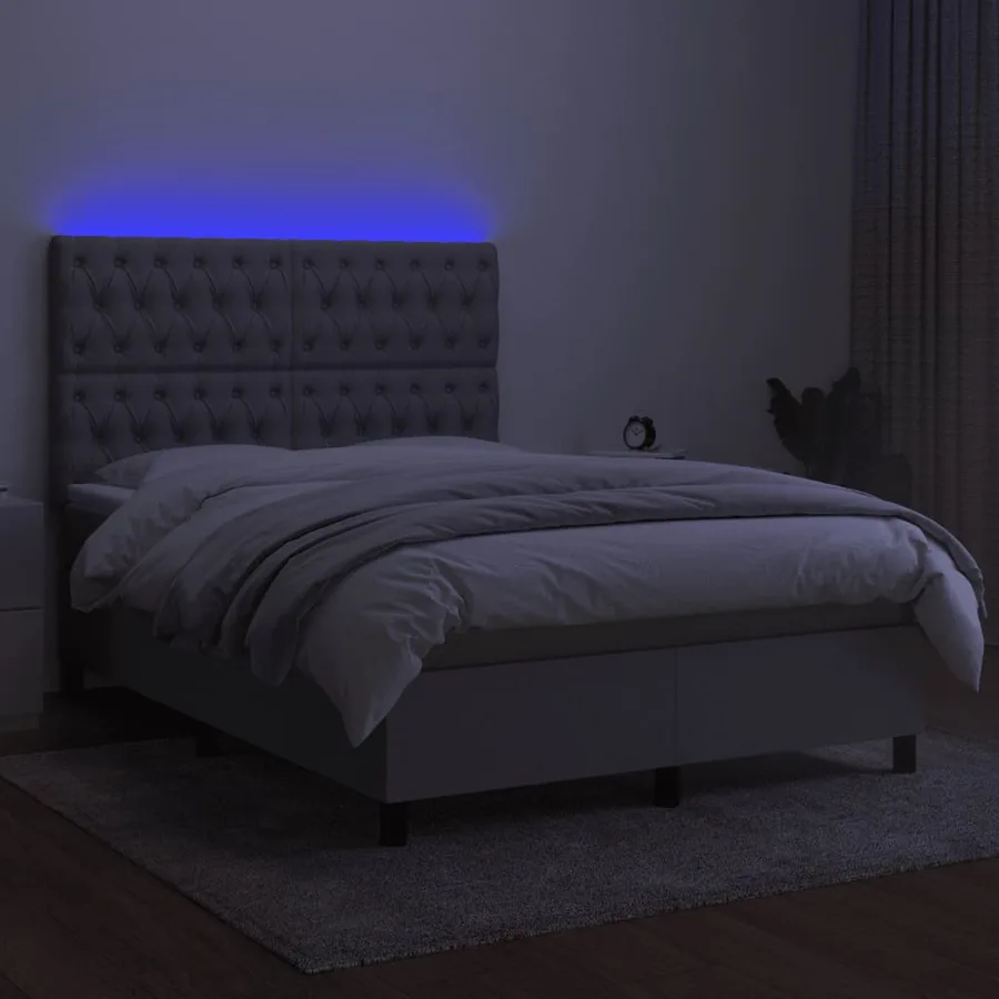 Sommier à lattes de lit et matelas et LED Gris clair 140x190 cm - 4