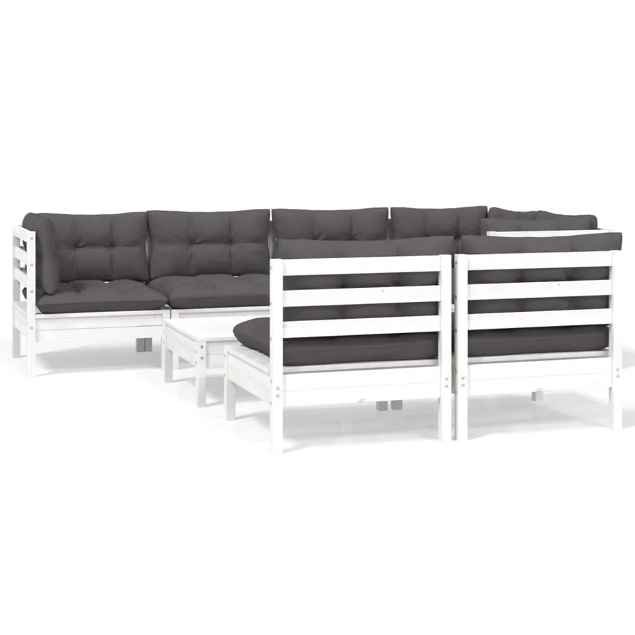 Salon de jardin 8 pcs avec coussins blanc bois de pin massif - 2