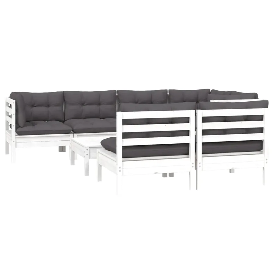 Salon de jardin 8 pcs avec coussins blanc bois de pin massif - 3