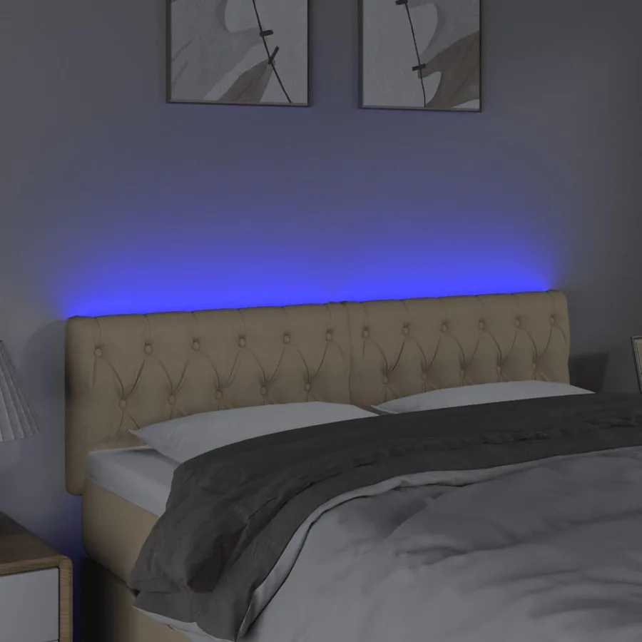 Tête de lit à LED Crème 144x7x78/88 cm Tissu - 3