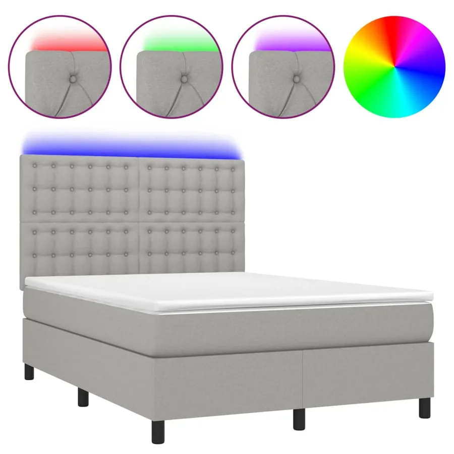 Sommier à lattes de lit et matelas et LED Gris clair 140x190 cm - 2