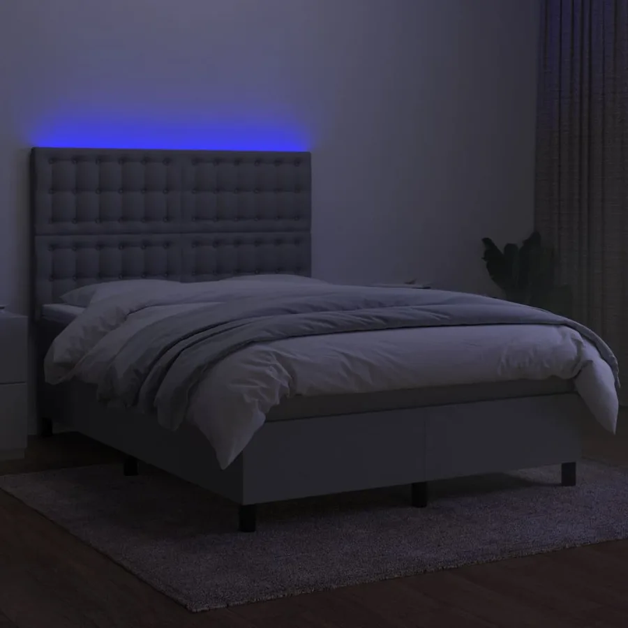 Sommier à lattes de lit et matelas et LED Gris clair 140x190 cm - 4