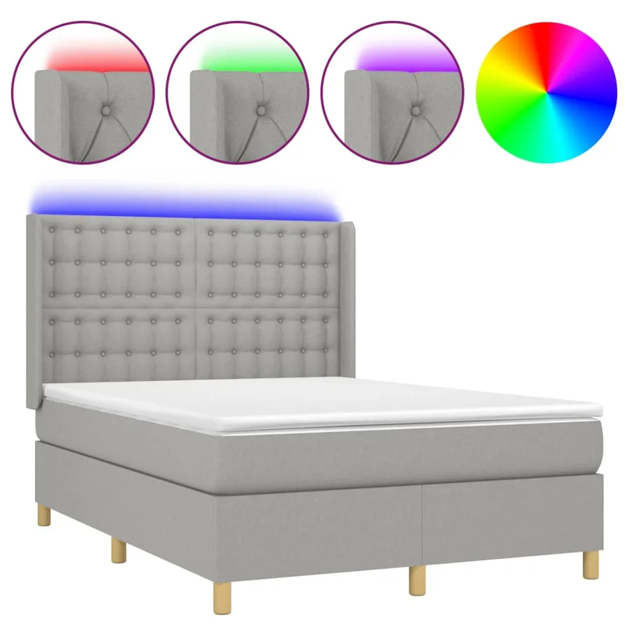 Sommier à lattes de lit matelas LED Gris clair 140x190 cm Tissu - 2