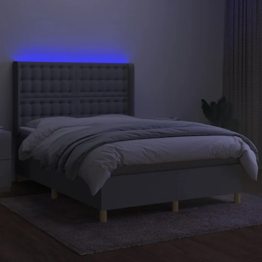 Sommier à lattes de lit matelas LED Gris clair 140x190 cm Tissu - 3