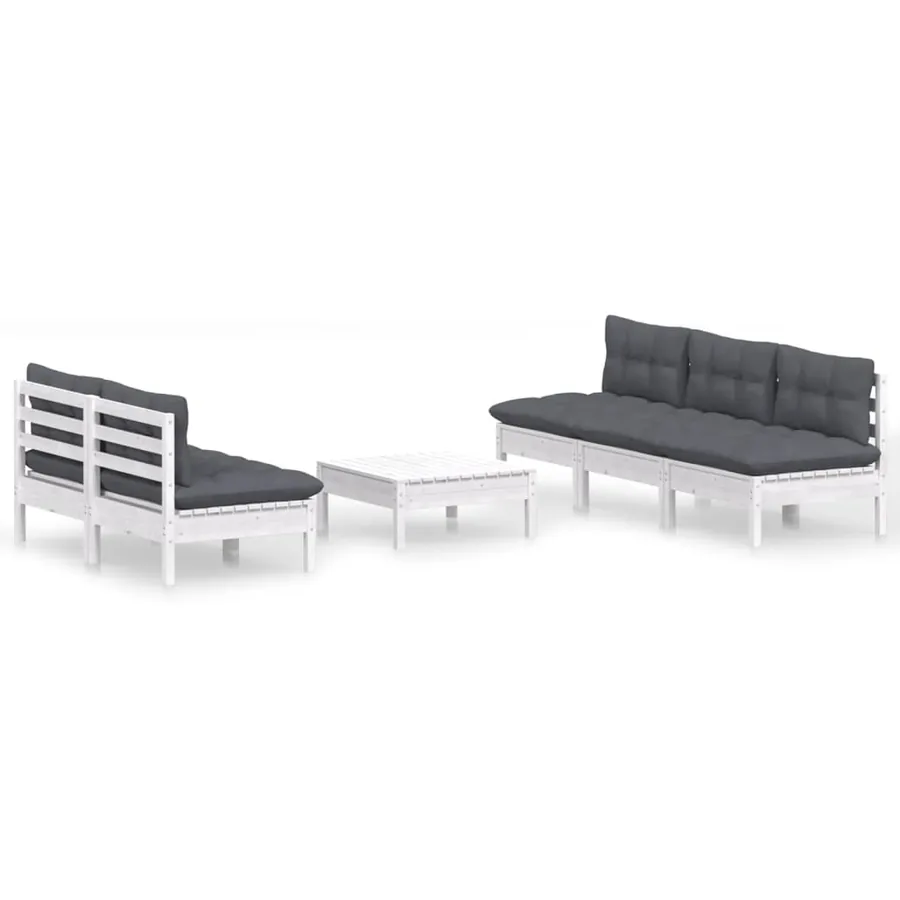 Salon de jardin 6 pcs avec coussins anthracite bois de pin - 2